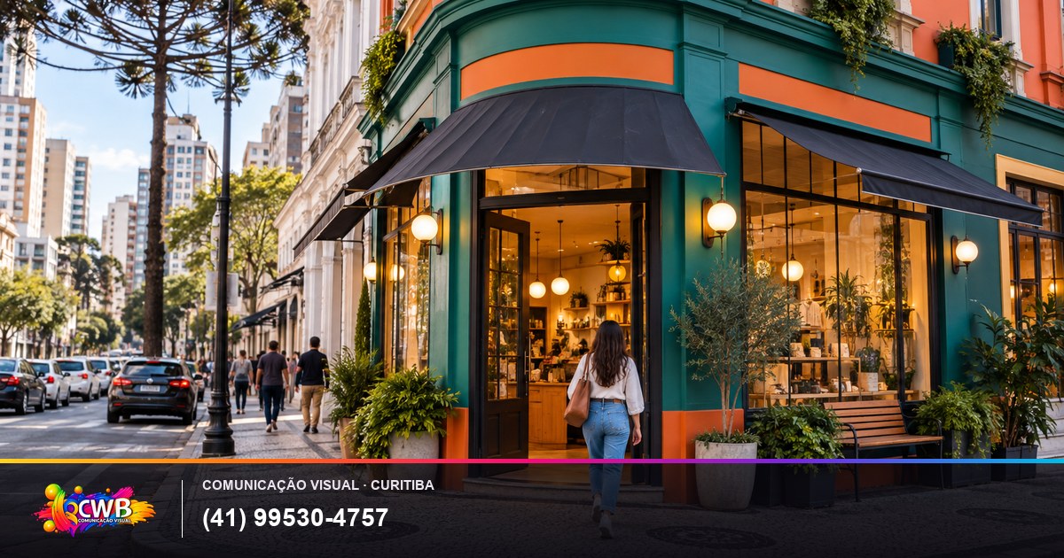 Cliente localizando uma loja pela fachada visível na rua, imagem ilustrativa do guia da CWB