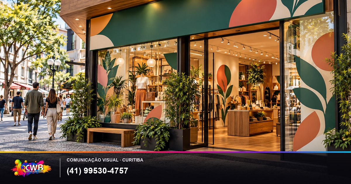 Loja com fachada, vitrine e sinalização interna integradas, imagem ilustrativa do guia da CWB