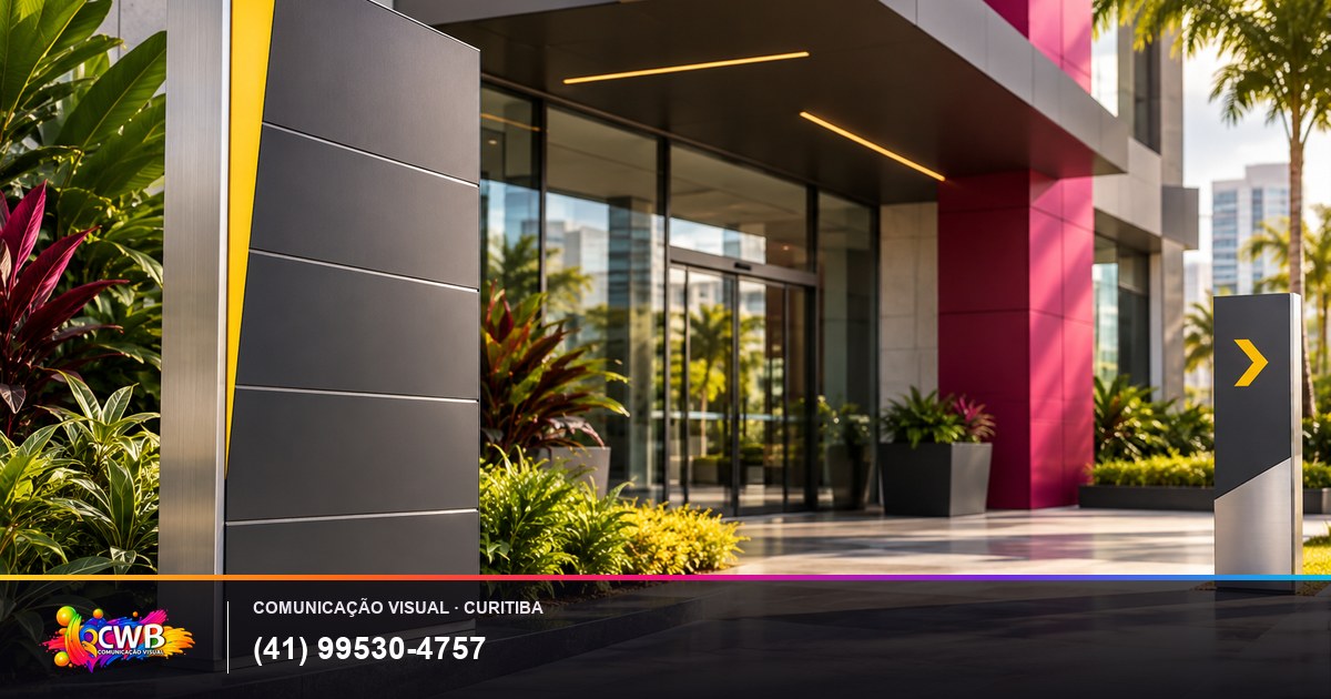 Placa em ACM em ambiente comercial, imagem ilustrativa da CWB