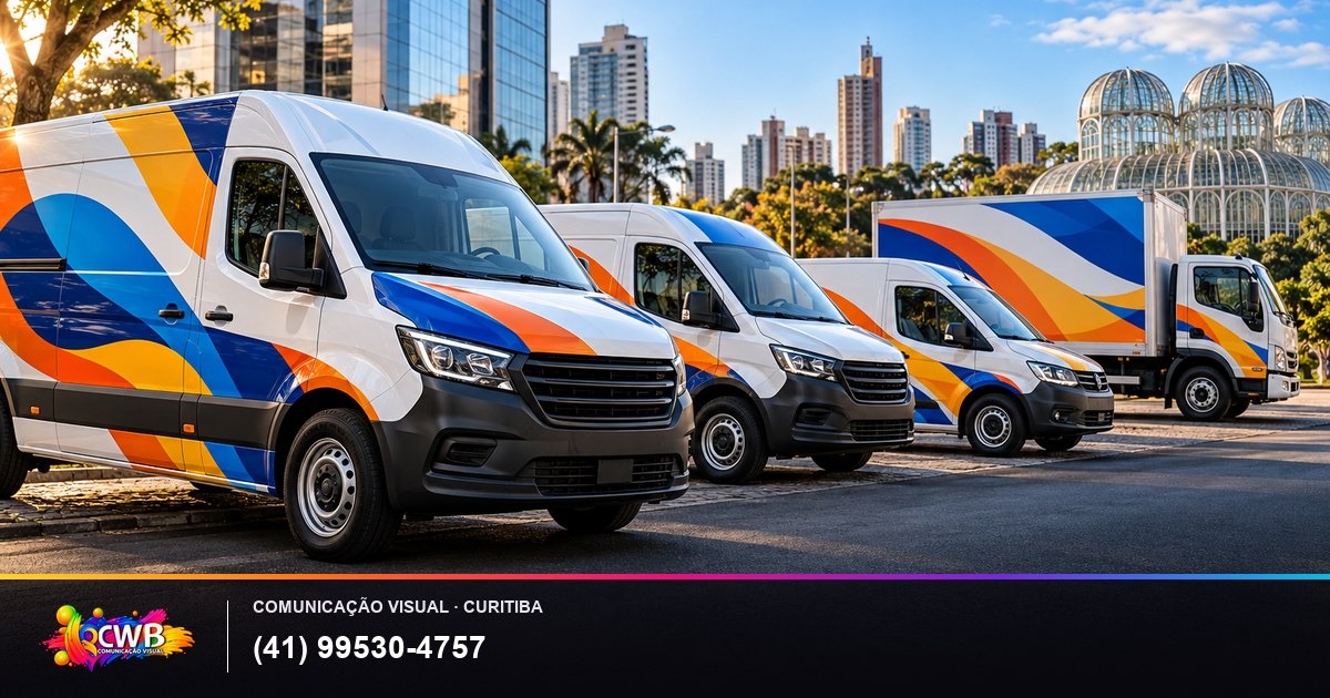 Veículos comerciais de frota plotados com a marca da empresa, imagem ilustrativa do guia da CWB